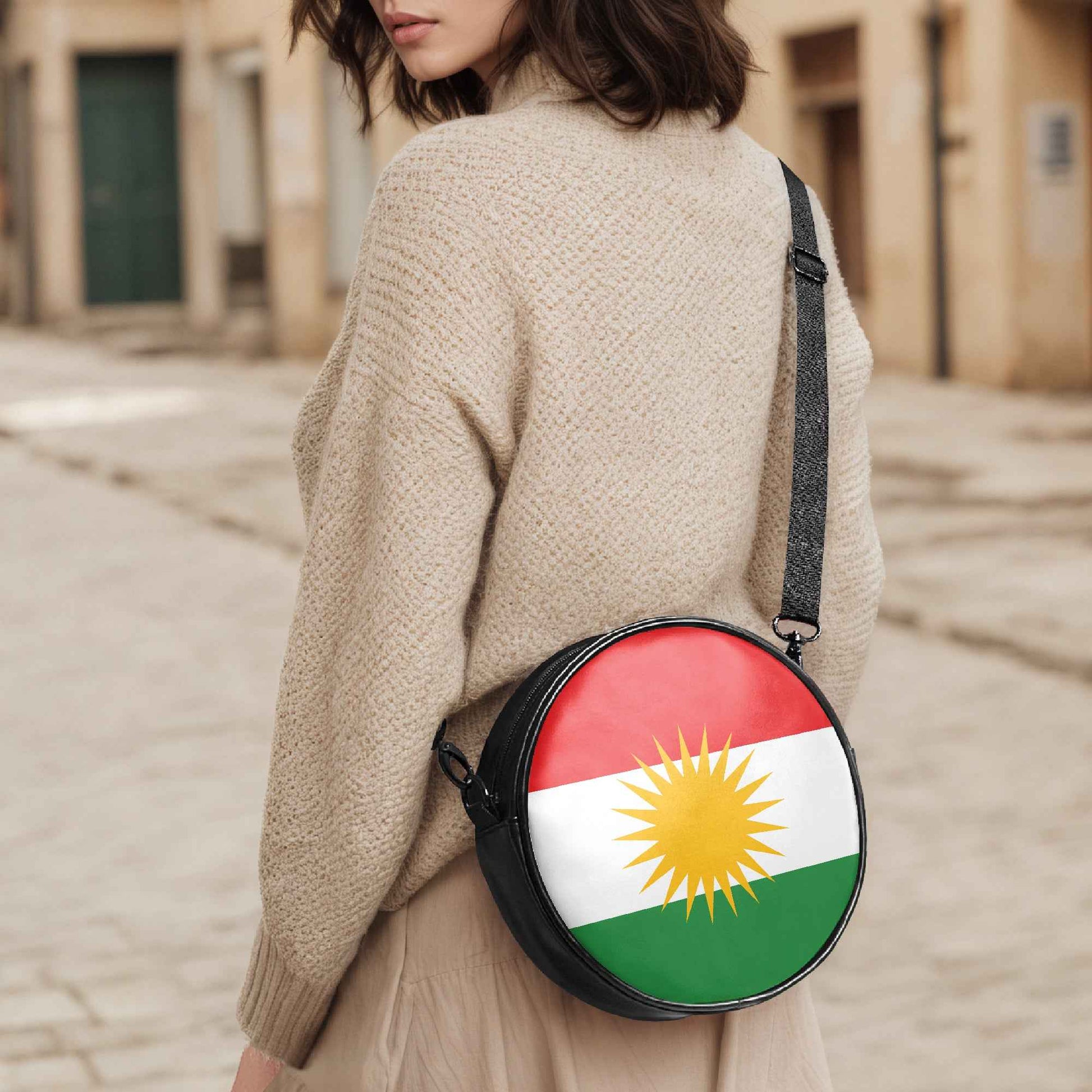 Round Crossbody Bag with Kurdistan Flag