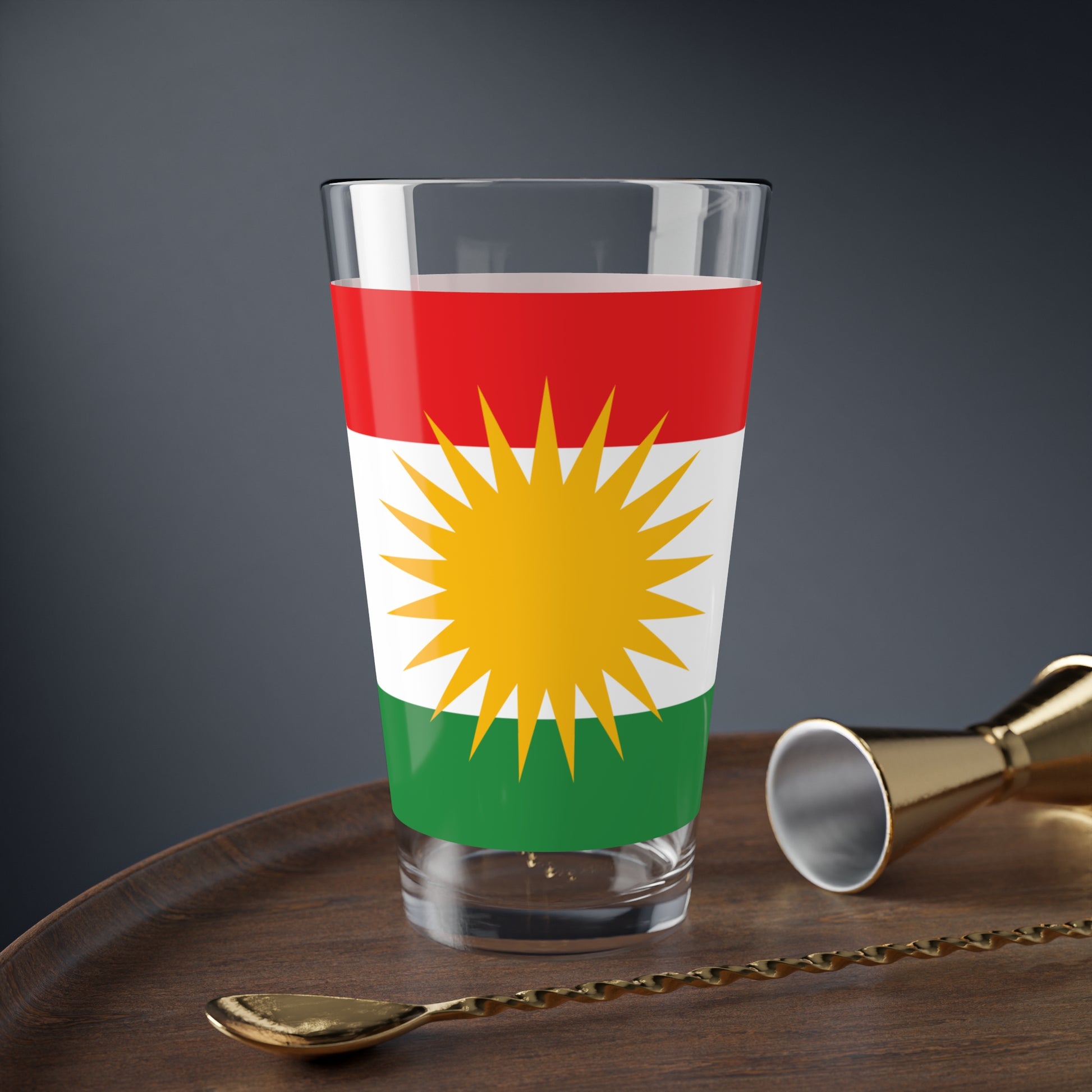 Kurdistan Flag 16oz Mixing Glass – Kurdish Sun Pattern Pint Glass - KURDISTAN ONE