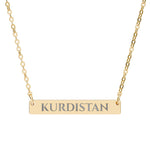 Personalized Horizontal Bar Necklace - Custom Engraved 'KURDISTAN' Pendant - KURDISTAN ONE