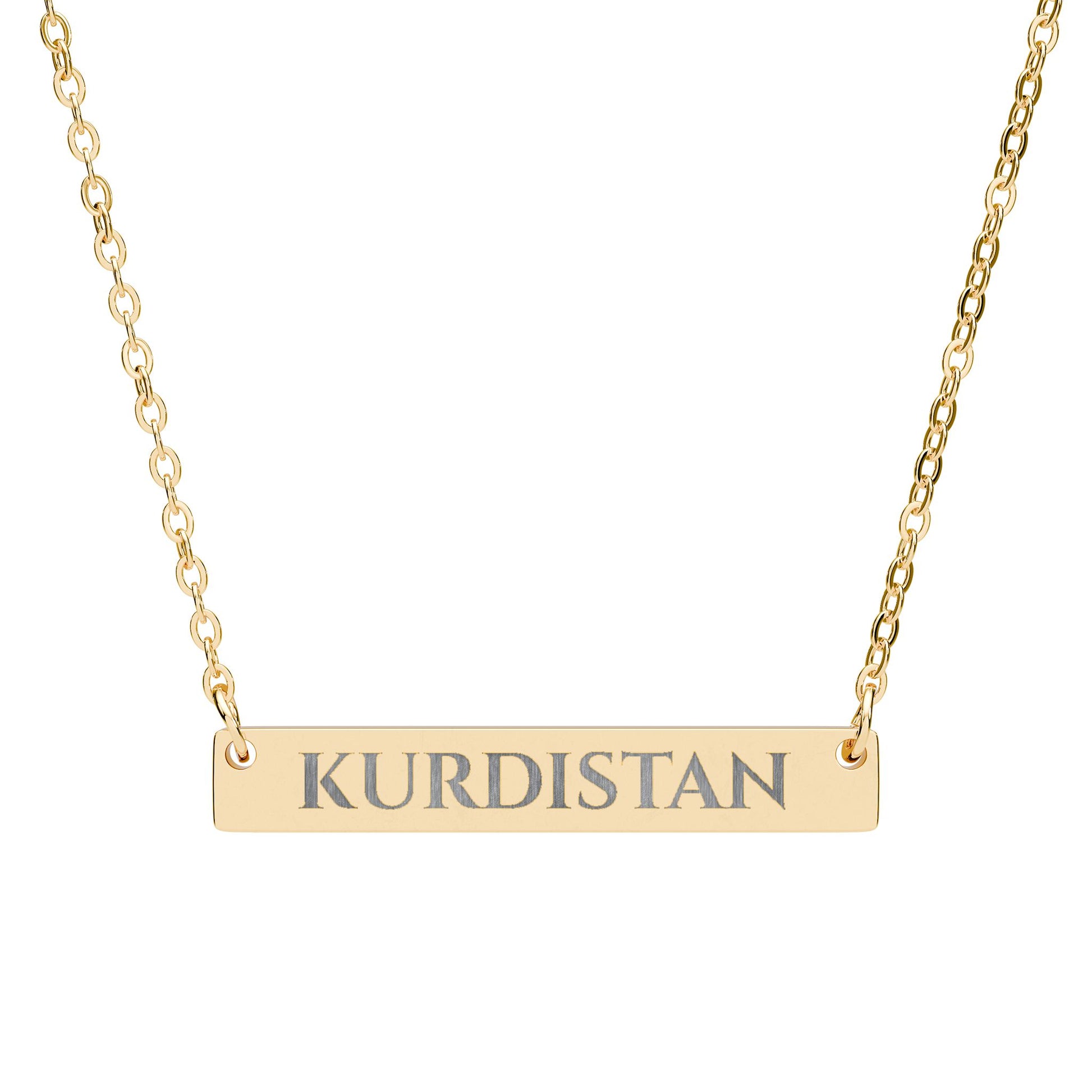 Personalized Horizontal Bar Necklace - Custom Engraved 'KURDISTAN' Pendant - KURDISTAN ONE