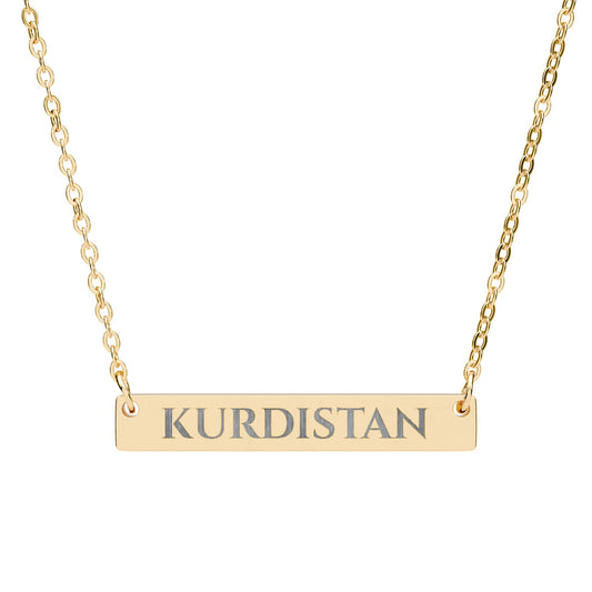Personalized Horizontal Bar Necklace - Custom Engraved 'KURDISTAN' Pendant - KURDISTAN ONE