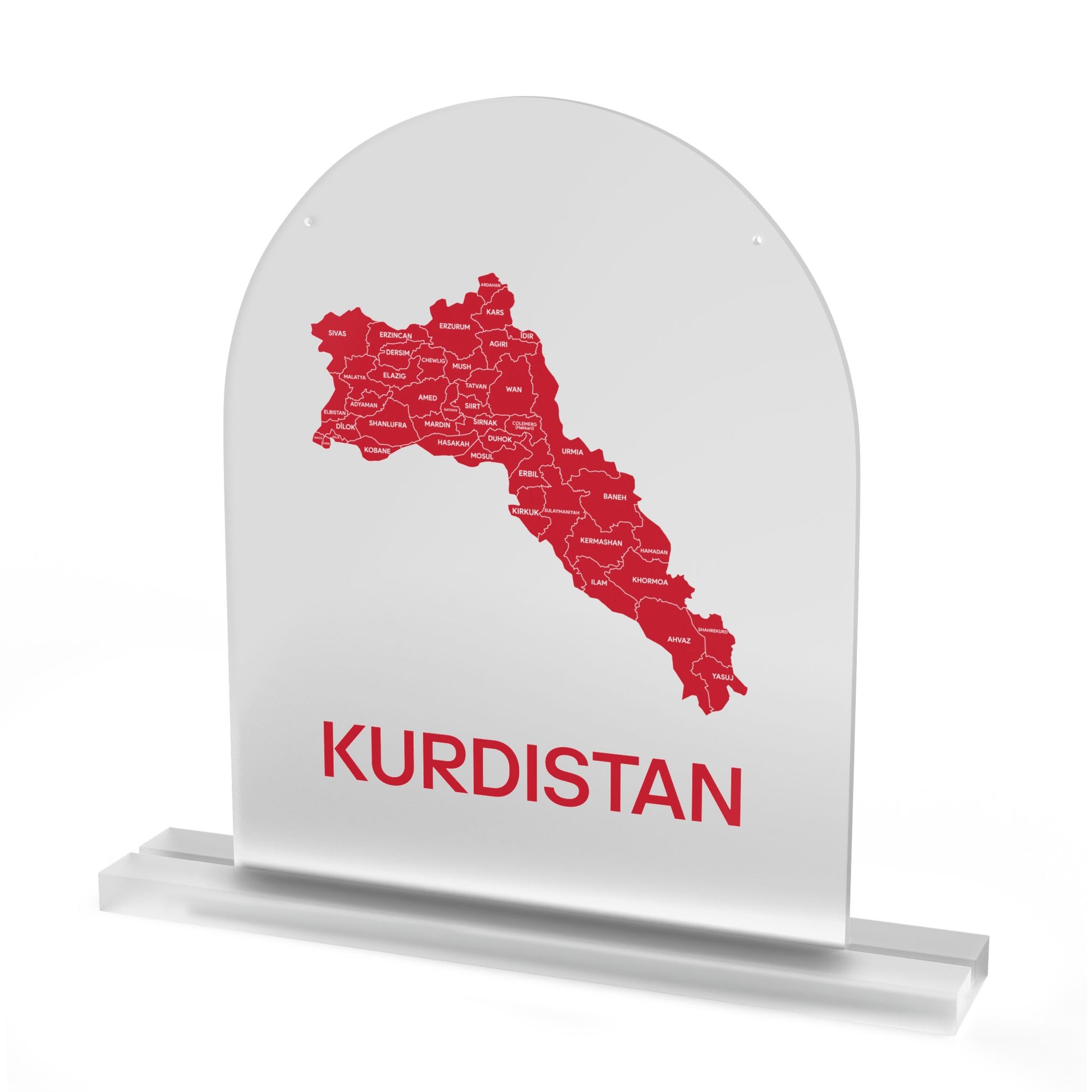 Kurdistan Acrylic Dome Table Sign – Clear Desk Ornament with Red Map Design - KURDISTAN ONE