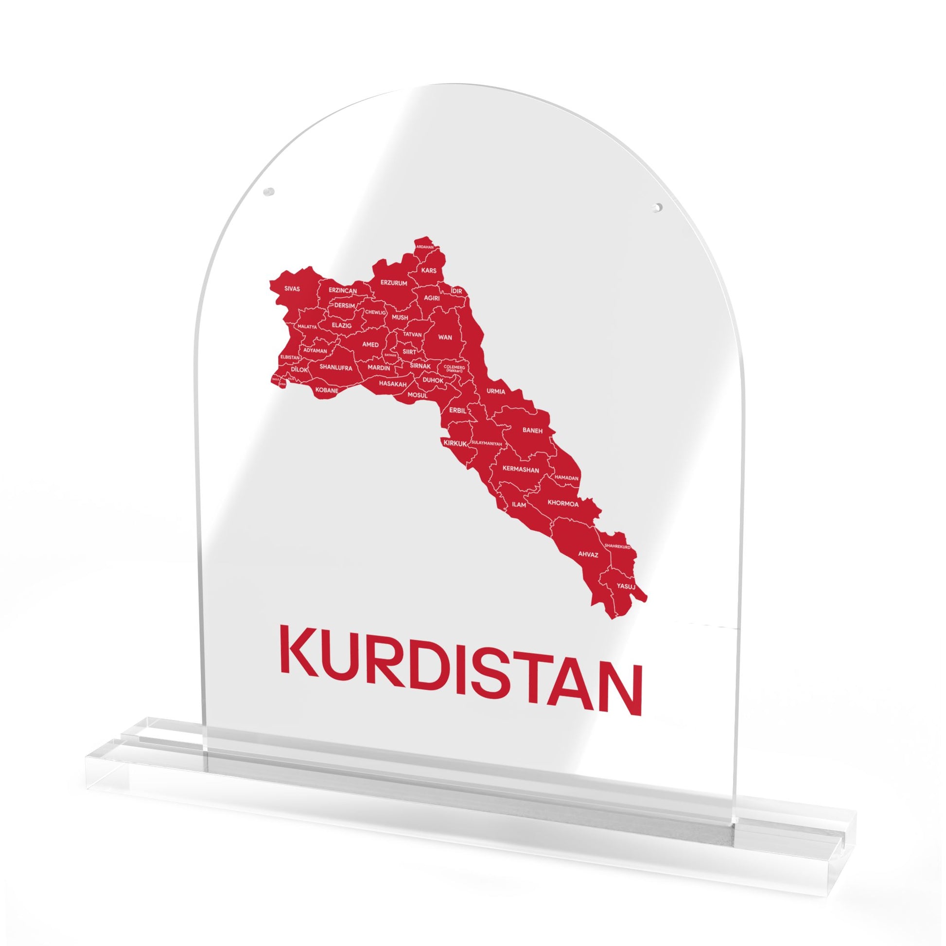 Kurdistan Acrylic Dome Table Sign – Clear Desk Ornament with Red Map Design - KURDISTAN ONE