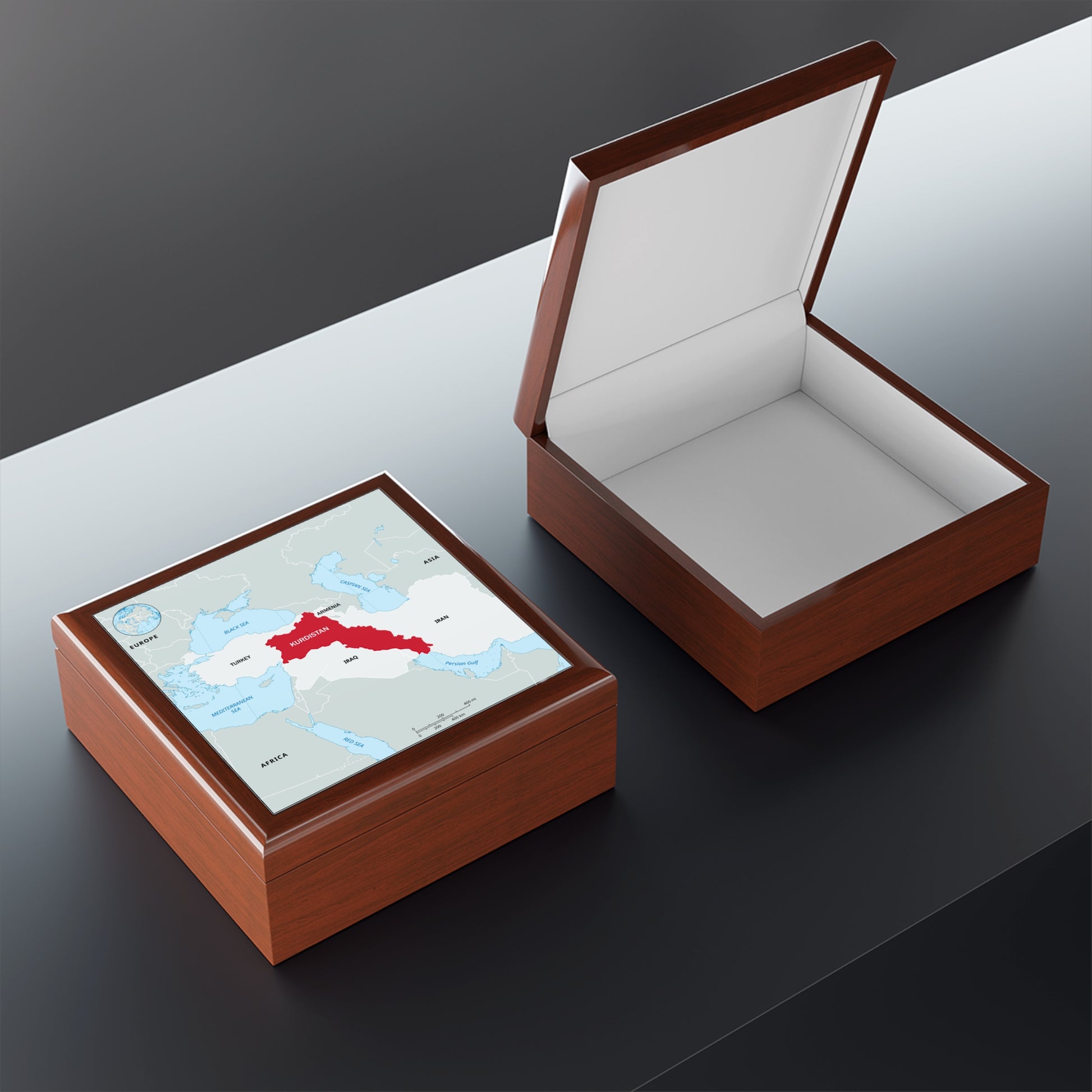 Map Jewelry Box — Kurdistan Red Accent Keepsake Box - KURDISTAN ONE