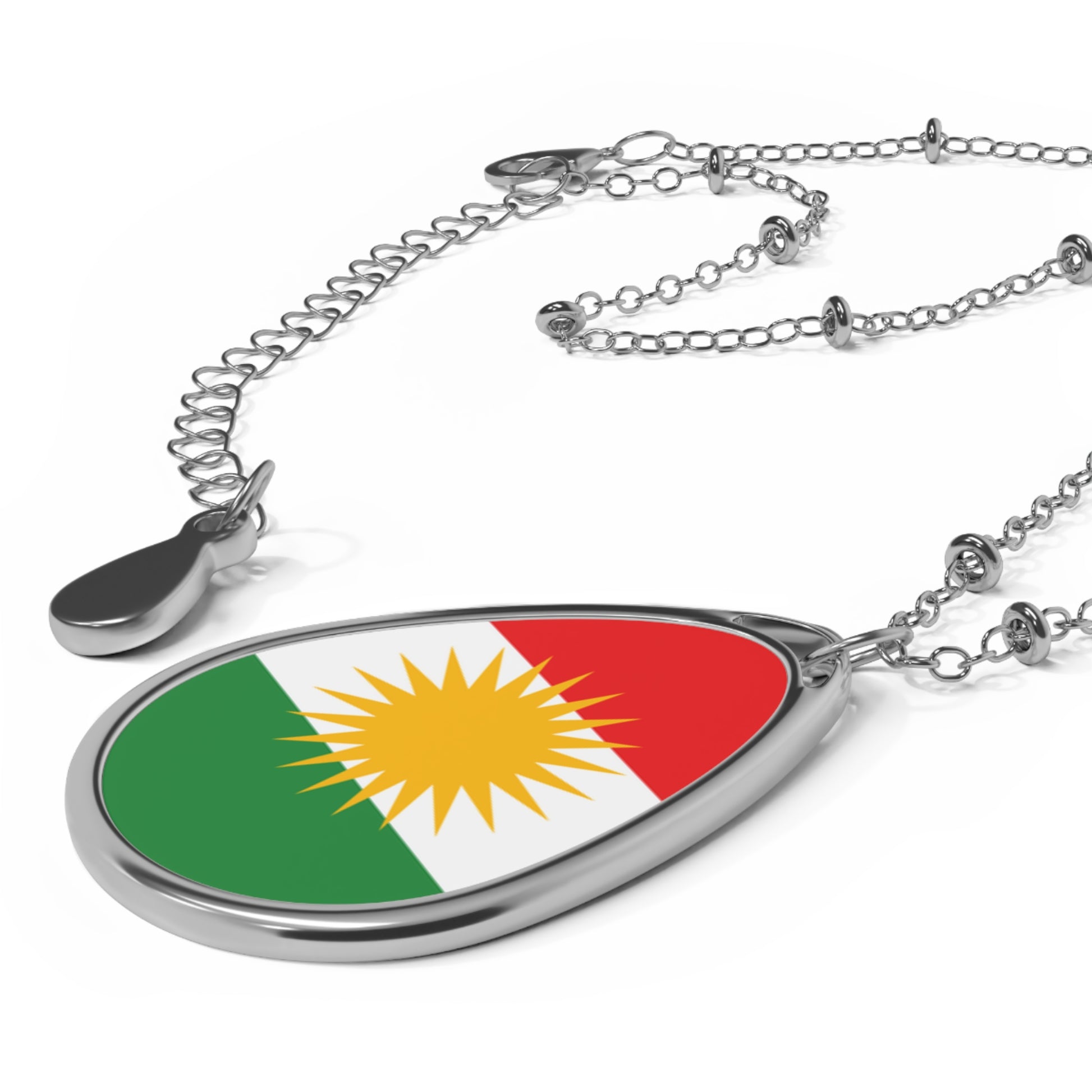Kurdistan Flag Oval Necklace – Silver Teardrop Pendant Patriotic Jewelry - KURDISTAN ONE