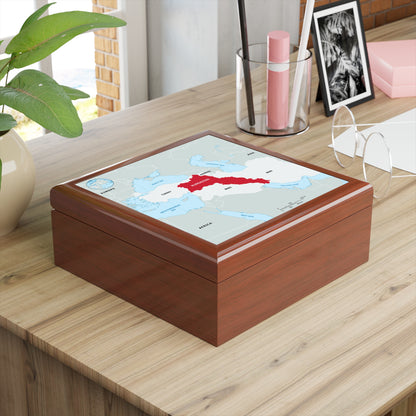 Map Jewelry Box — Kurdistan Red Accent Keepsake Box - KURDISTAN ONE