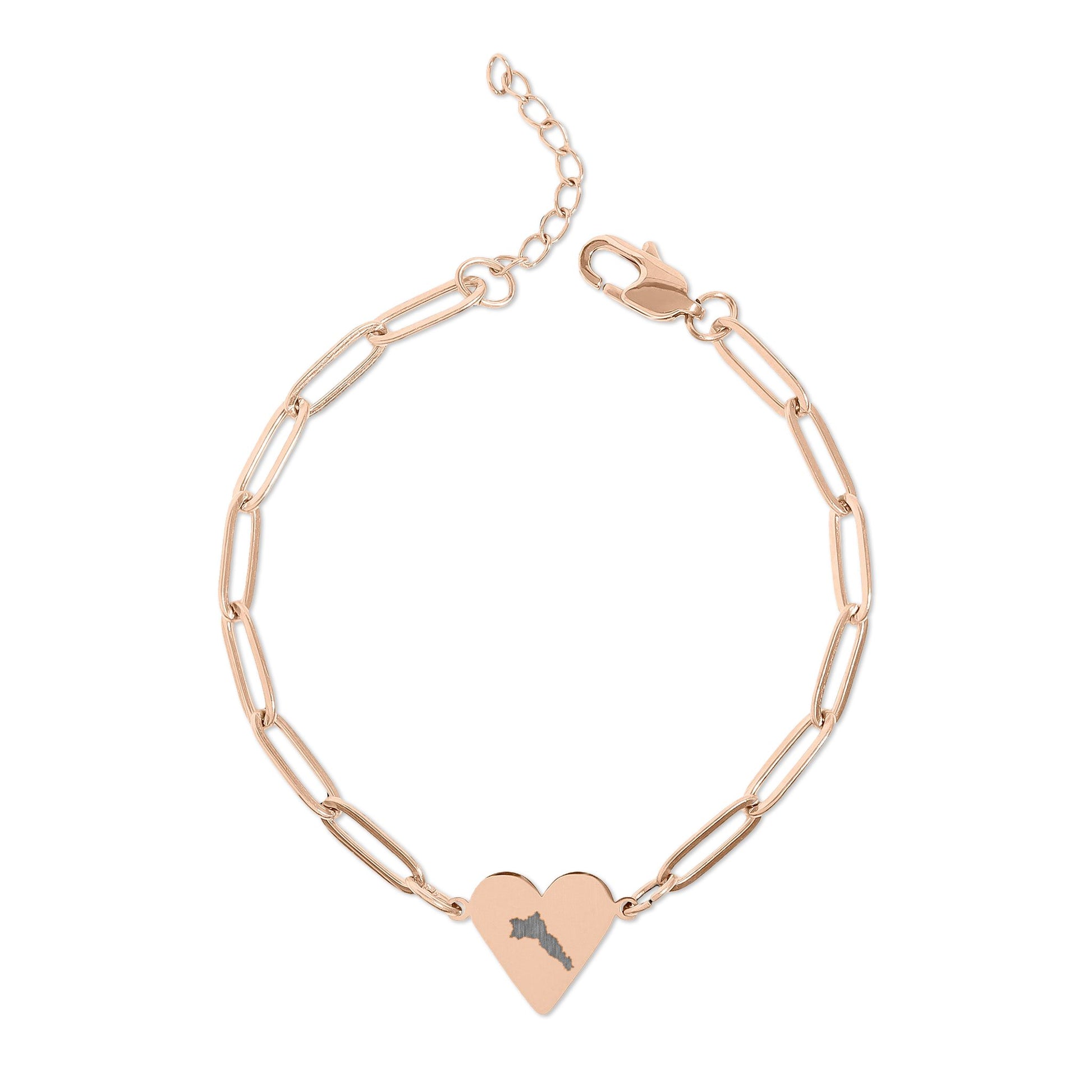 Paperclip Heart Bracelet — Engravable Gold & Rose Gold Heart Charm - KURDISTAN ONE
