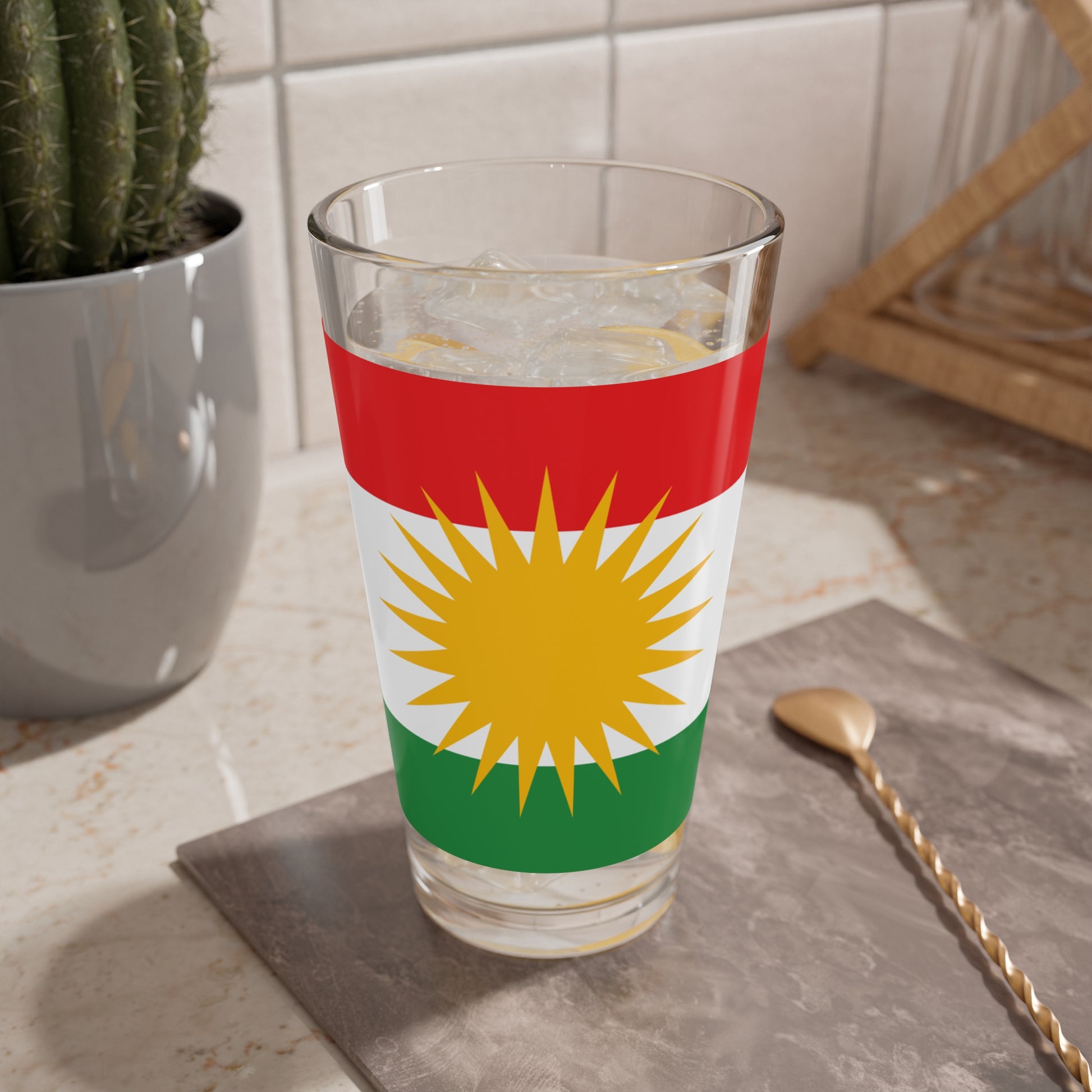 Kurdistan Flag 16oz Mixing Glass – Kurdish Sun Pattern Pint Glass - KURDISTAN ONE