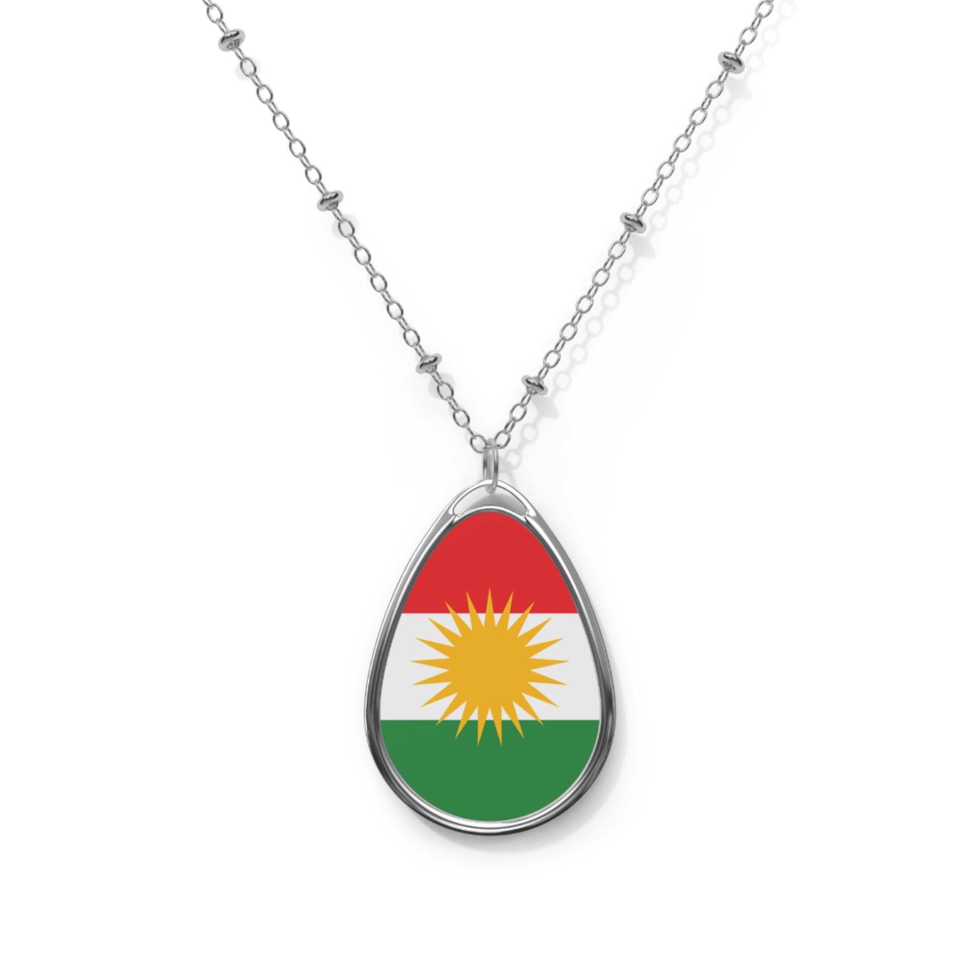 Kurdistan Flag Oval Necklace – Silver Teardrop Pendant Patriotic Jewelry - KURDISTAN ONE