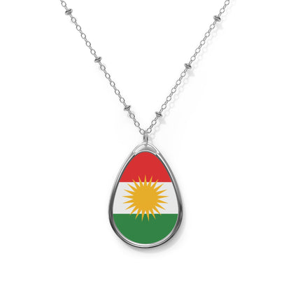 Kurdistan Flag Oval Necklace – Silver Teardrop Pendant Patriotic Jewelry - KURDISTAN ONE