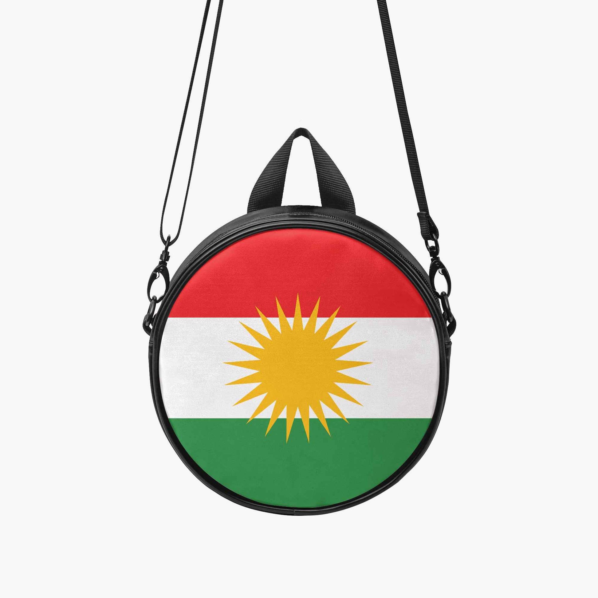 Round Crossbody Bag with Kurdistan Flag