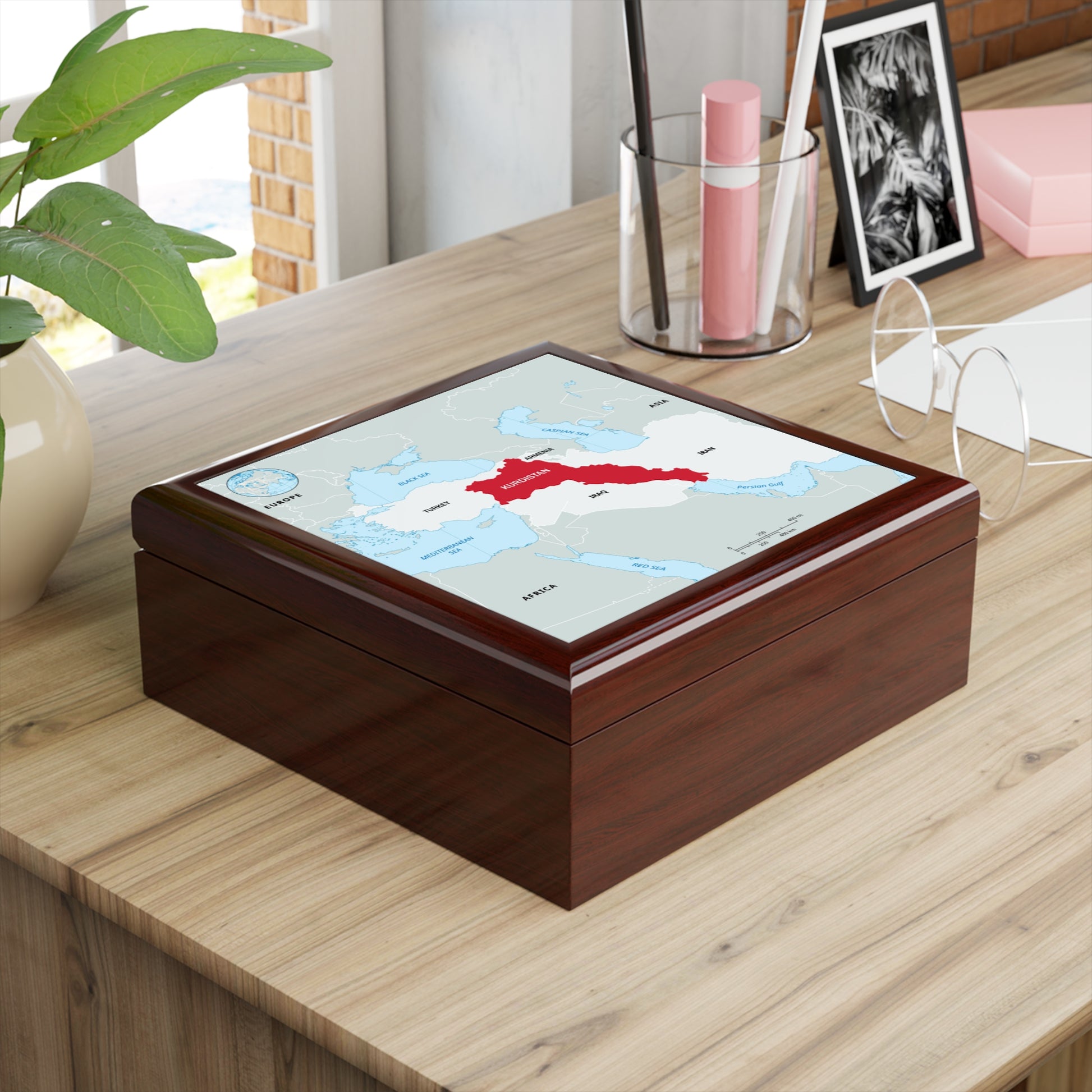 Map Jewelry Box — Kurdistan Red Accent Keepsake Box - KURDISTAN ONE