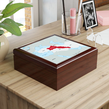 Map Jewelry Box — Kurdistan Red Accent Keepsake Box - KURDISTAN ONE