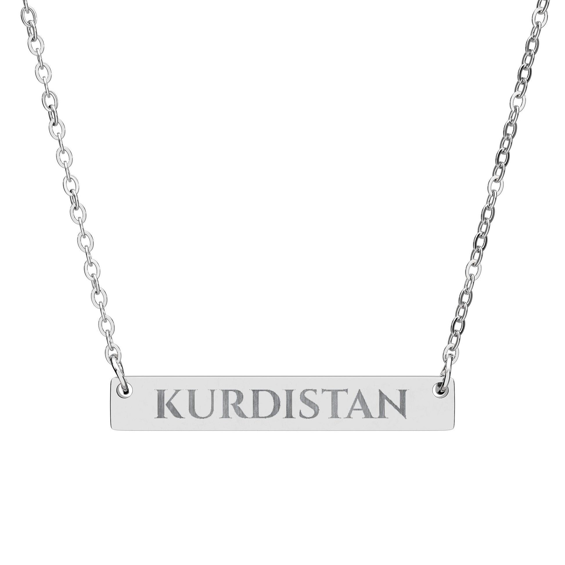 Personalized Horizontal Bar Necklace - Custom Engraved 'KURDISTAN' Pendant - KURDISTAN ONE