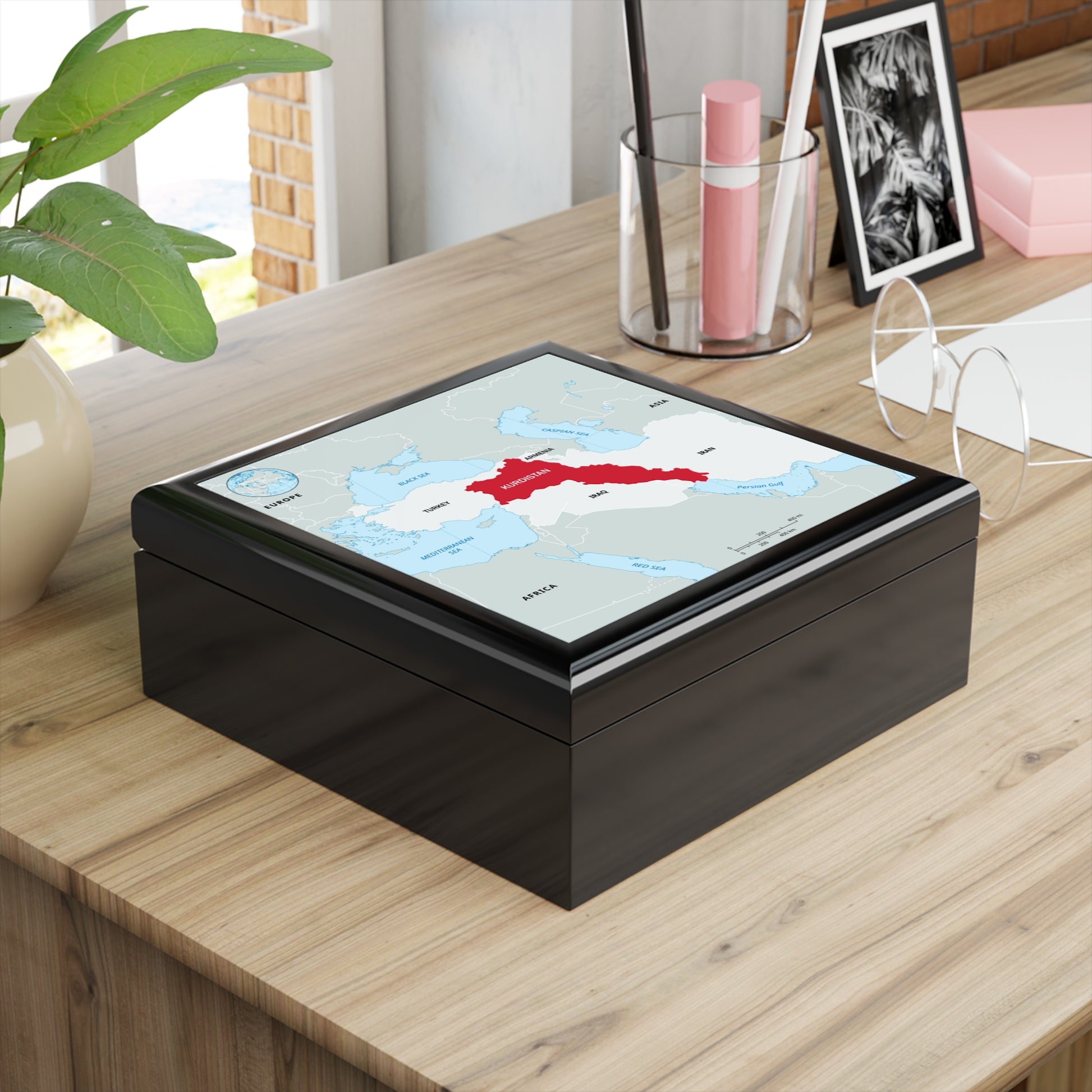 Map Jewelry Box — Kurdistan Red Accent Keepsake Box - KURDISTAN ONE