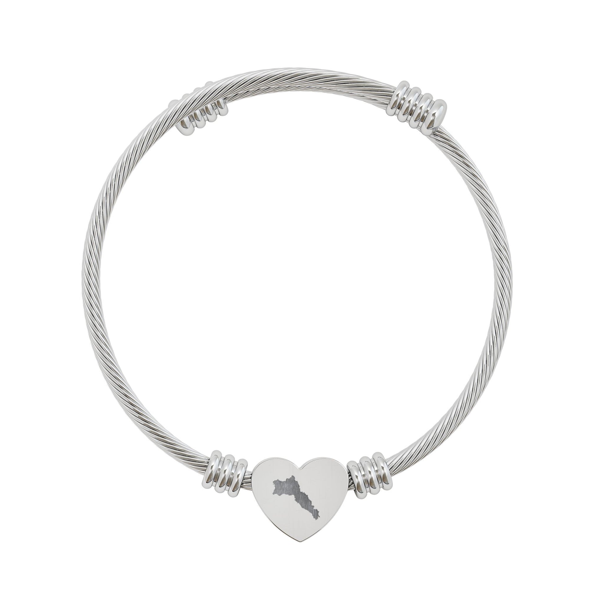 Engravable Heart Cable Cuff Bracelet — Personalized Silver Heart Bangle - KURDISTAN ONE