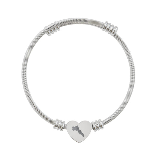 Engravable Heart Cable Cuff Bracelet — Personalized Silver Heart Bangle - KURDISTAN ONE