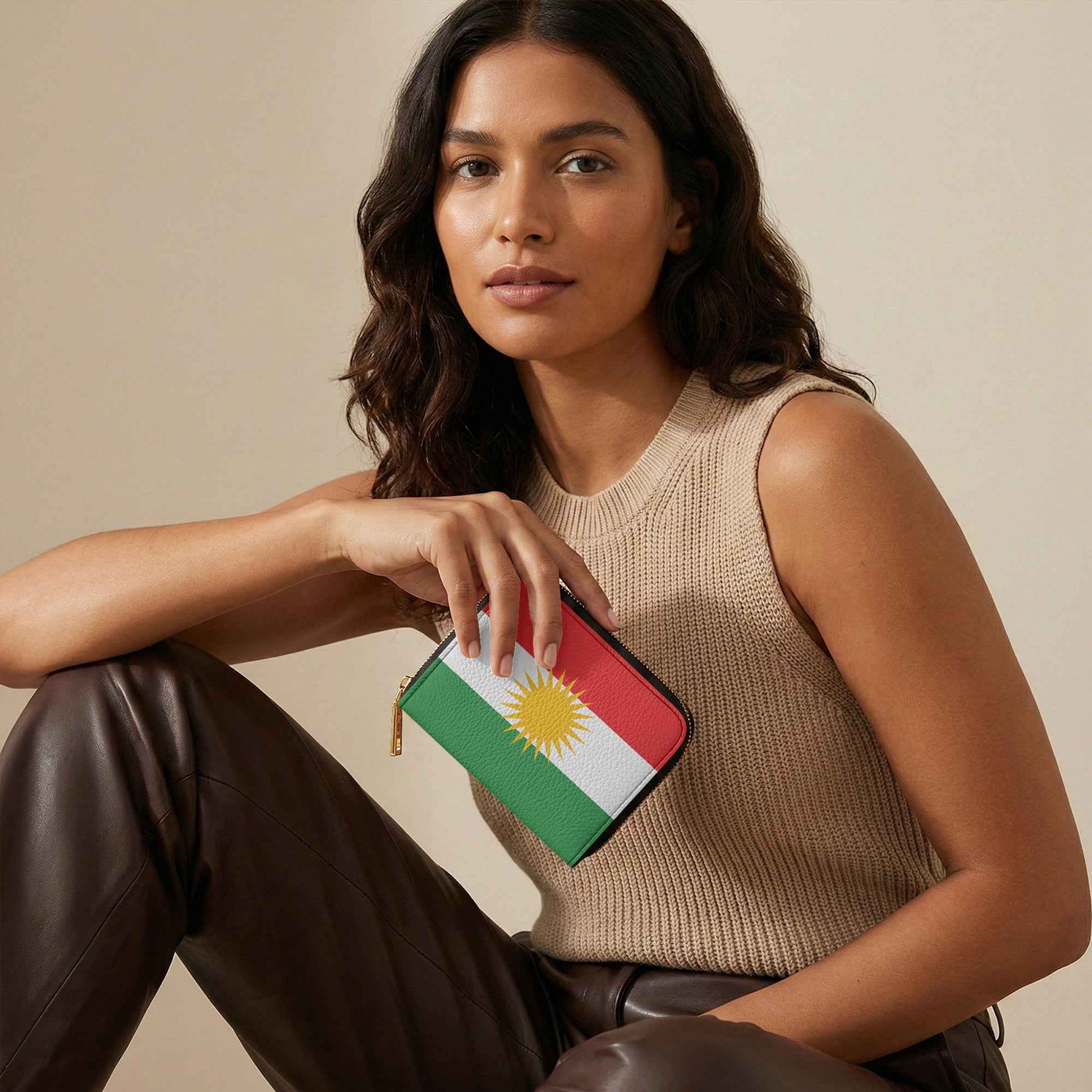 Bifold Zipper Wallet with Kurdistan Flag