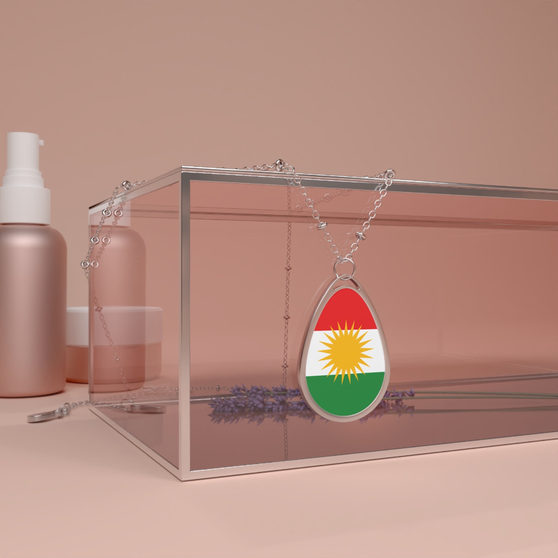 Kurdistan Flag Oval Necklace – Silver Teardrop Pendant Patriotic Jewelry - KURDISTAN ONE