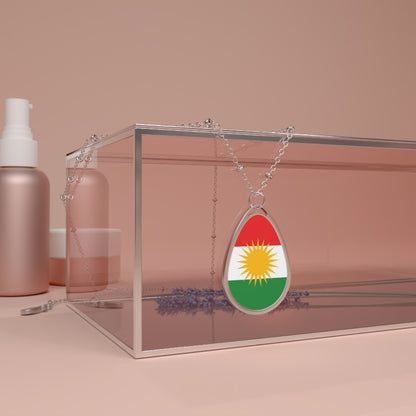 Kurdistan Flag Oval Necklace – Silver Teardrop Pendant Patriotic Jewelry - KURDISTAN ONE