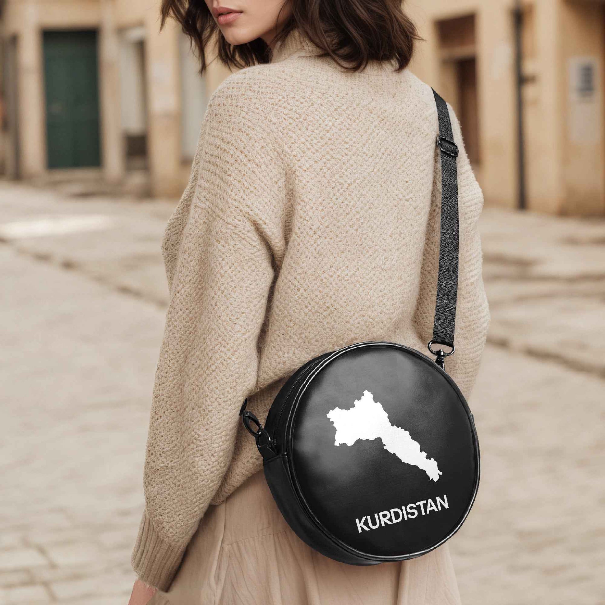 Round Crossbody Bag with Kurdistan Map