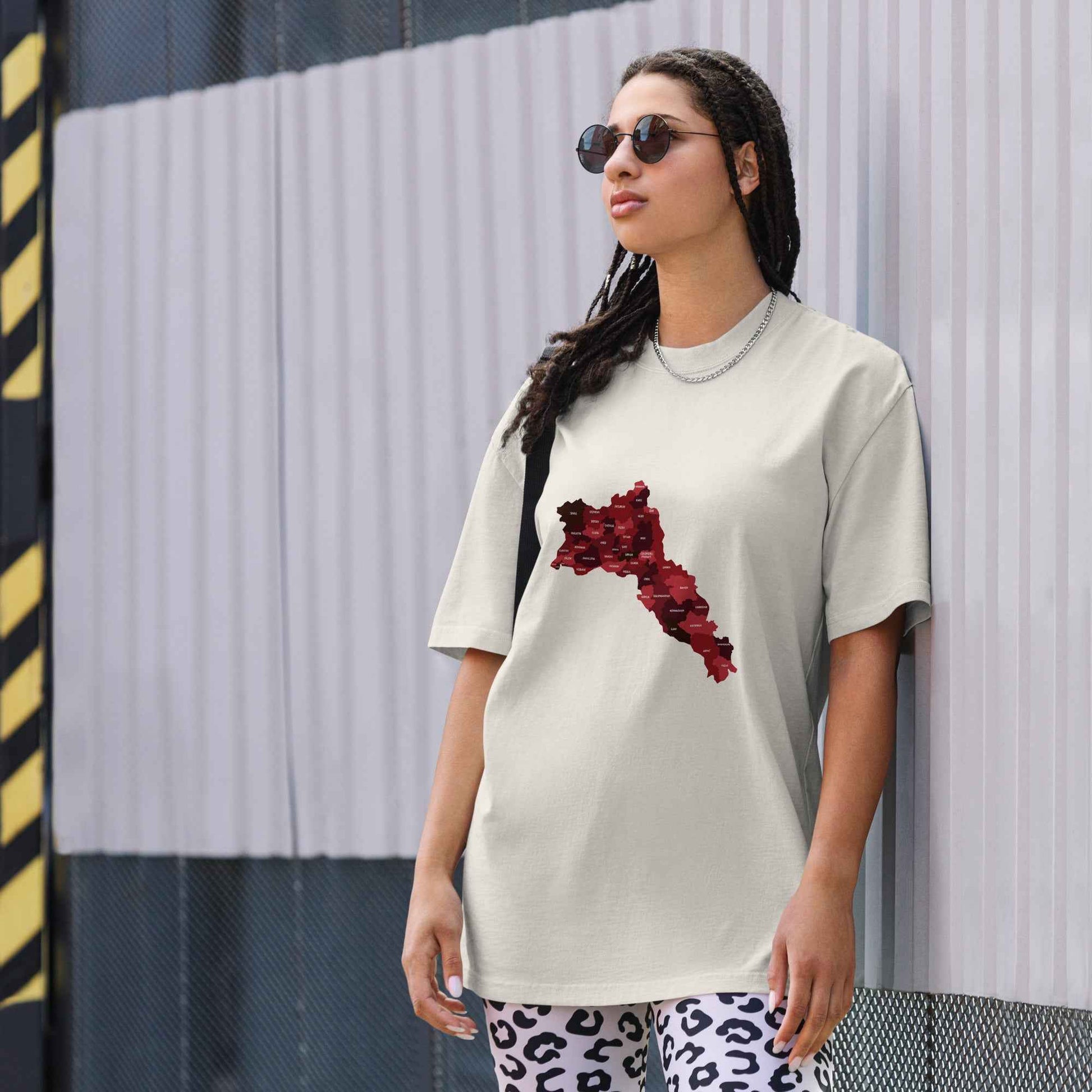 Oversized faded t-shirt kurdistan red map
